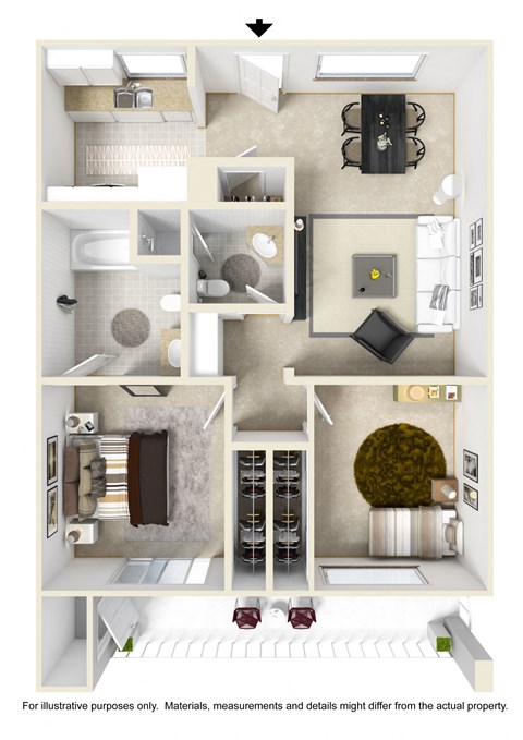 2 Bed - 2 Bath |755 sq ft floorplan