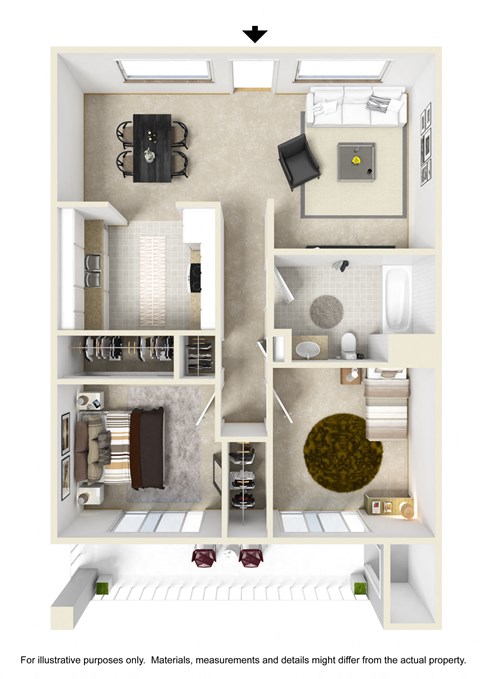 2 Bed - 1 Bath |713 sq ft floorplan