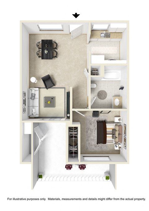 1 Bed - 1 Bath |623 sq ft floorplan