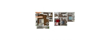A set of four images showing different layouts of a room.