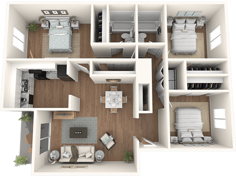 The Element at River Pointe apartments in Jacksonville Florida photo of three bedroom two bathroom floorplan