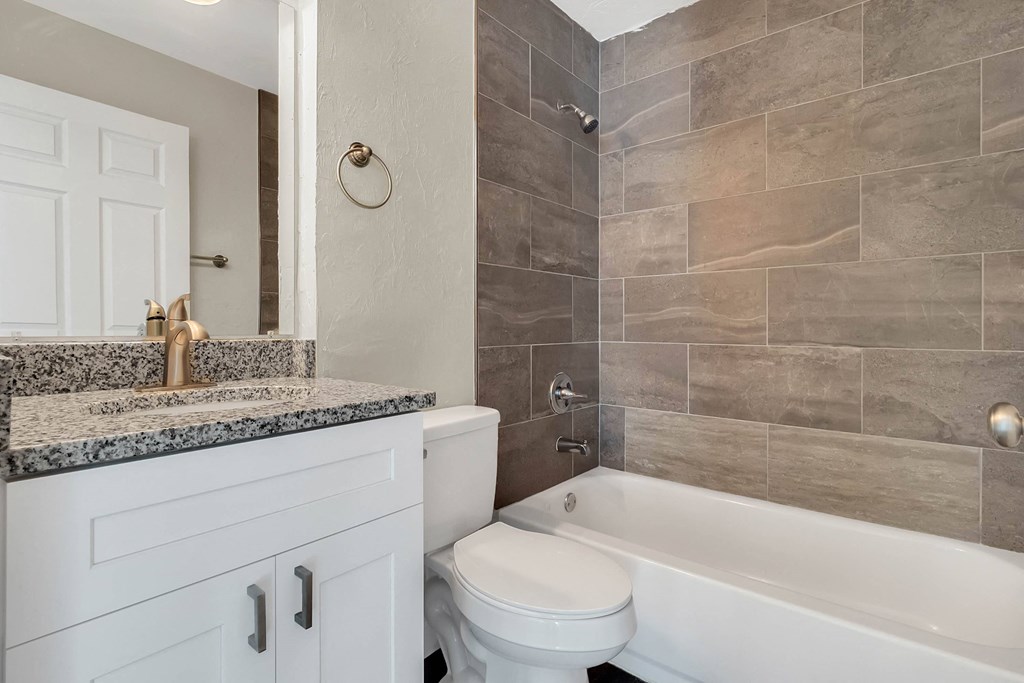 Addison Lane apartments in Gainesville, FL photo of a bathroom with a toilet sink and bathtub