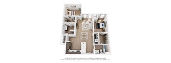 A 3D floor plan of a house with labeled rooms.
