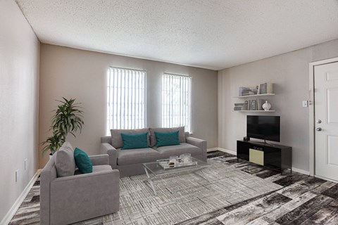 our apartments offer a living room with a couch and a tv