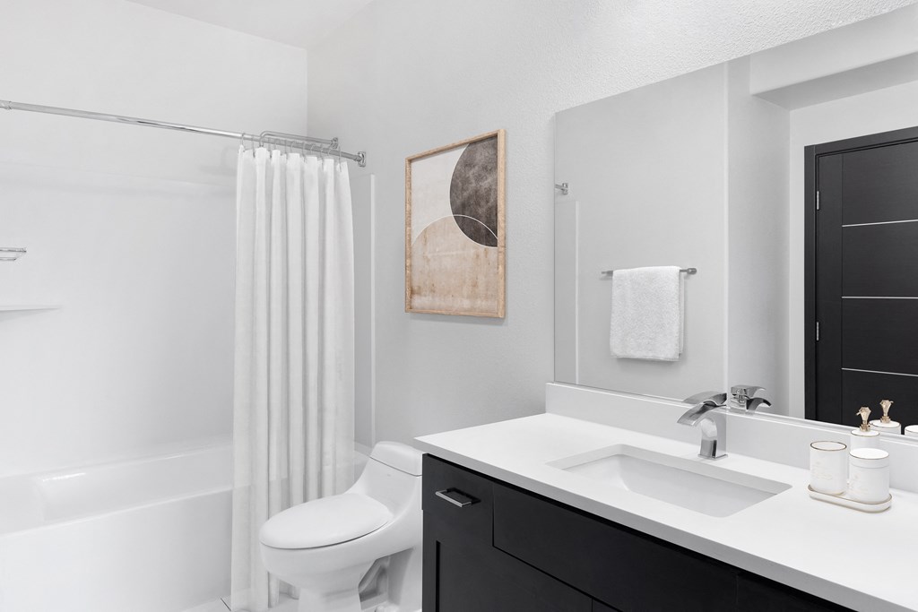 a bathroom with a sink and a toilet and a shower