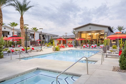 the swimming pool at our apartments in palm springs