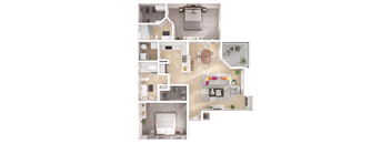 A floor plan of a house with a kitchen, living room, and bedrooms.