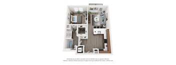 this is a 3d floor plan of a 852 square foot 1 bedroom apartment at the