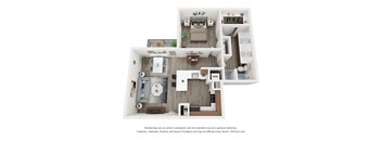 a 3d floor plan of a 1 bedroom apartment
