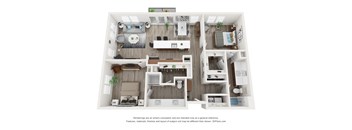 a 3d floor plan of a 555 sq. ft. apartment