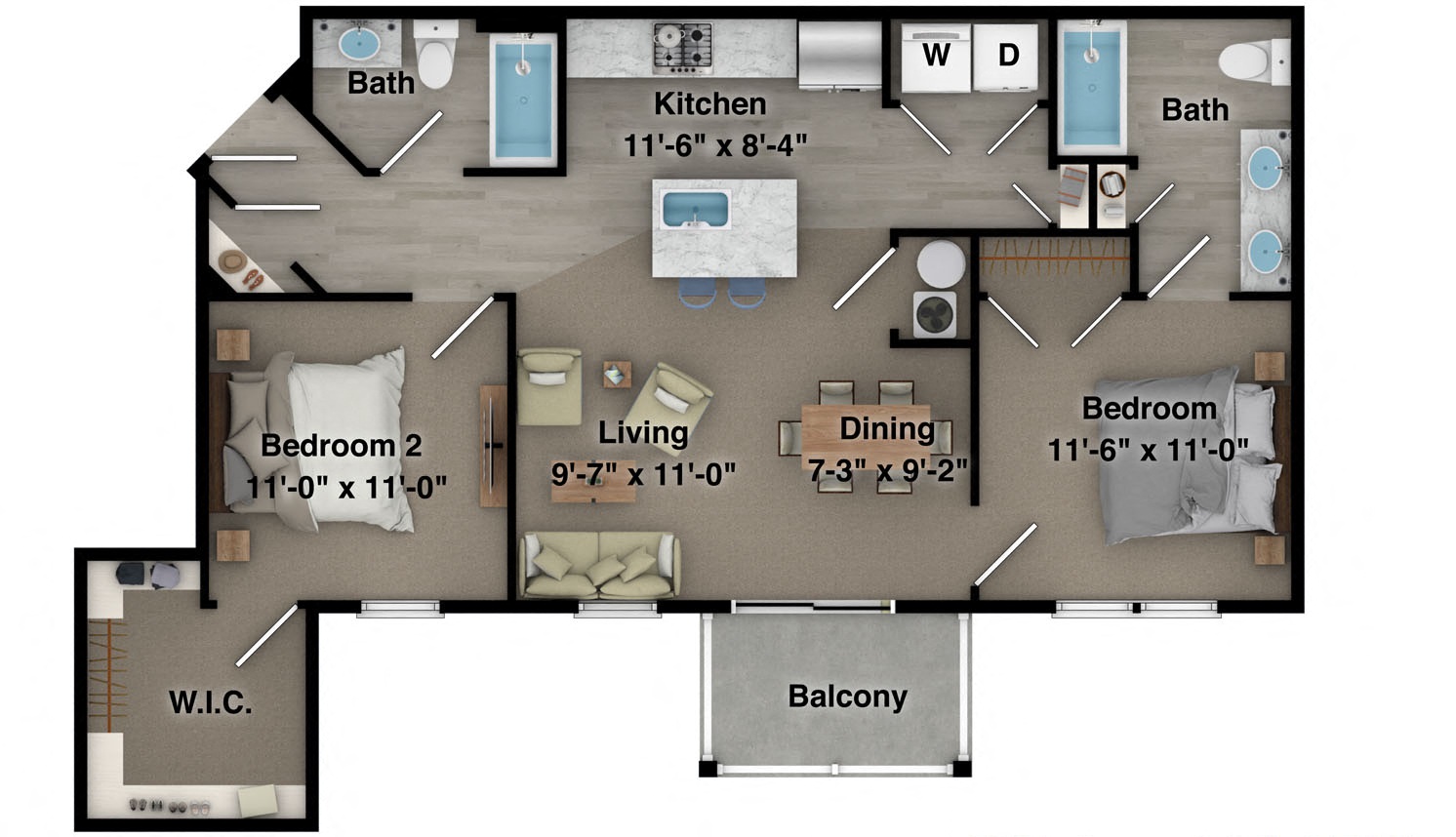 2 Bed, 2 Bath, 966 sq. ft. Braxton
