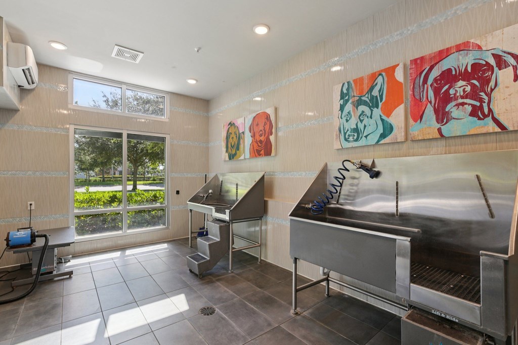 “Pet spa area with washing stations and grooming space at Lotus at Starkey Ranch in Odessa, Florida.