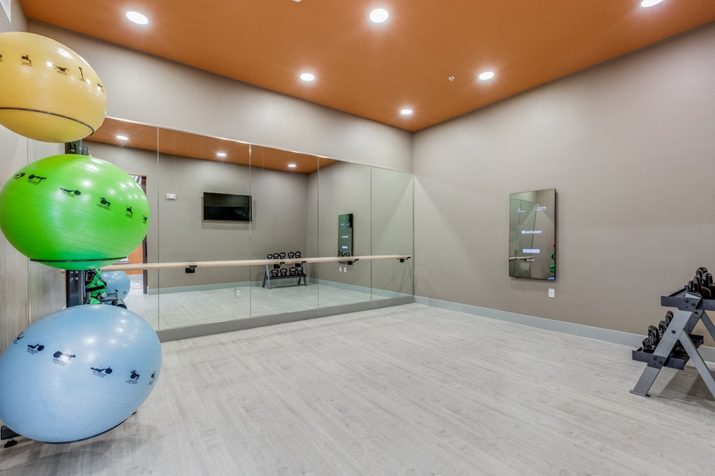 the gym at the flats at big tex apartments