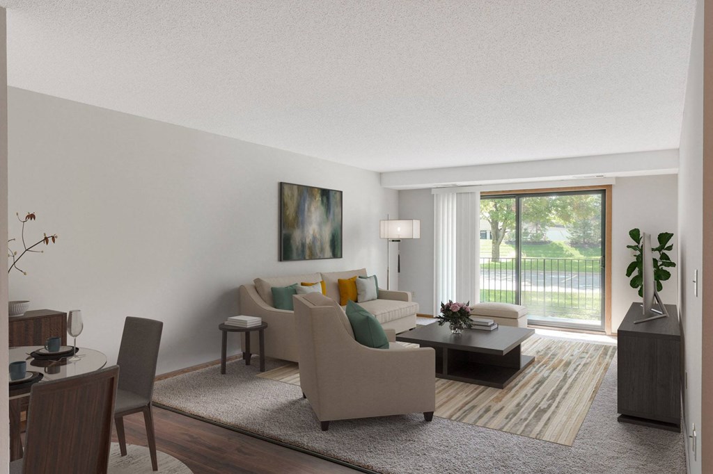 Laurel West End Apartments in Golden Valley, MN photo of a living room filled with furniture and a large window