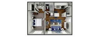 a 3d floor plan of a bedroom with a living room and a bathroom