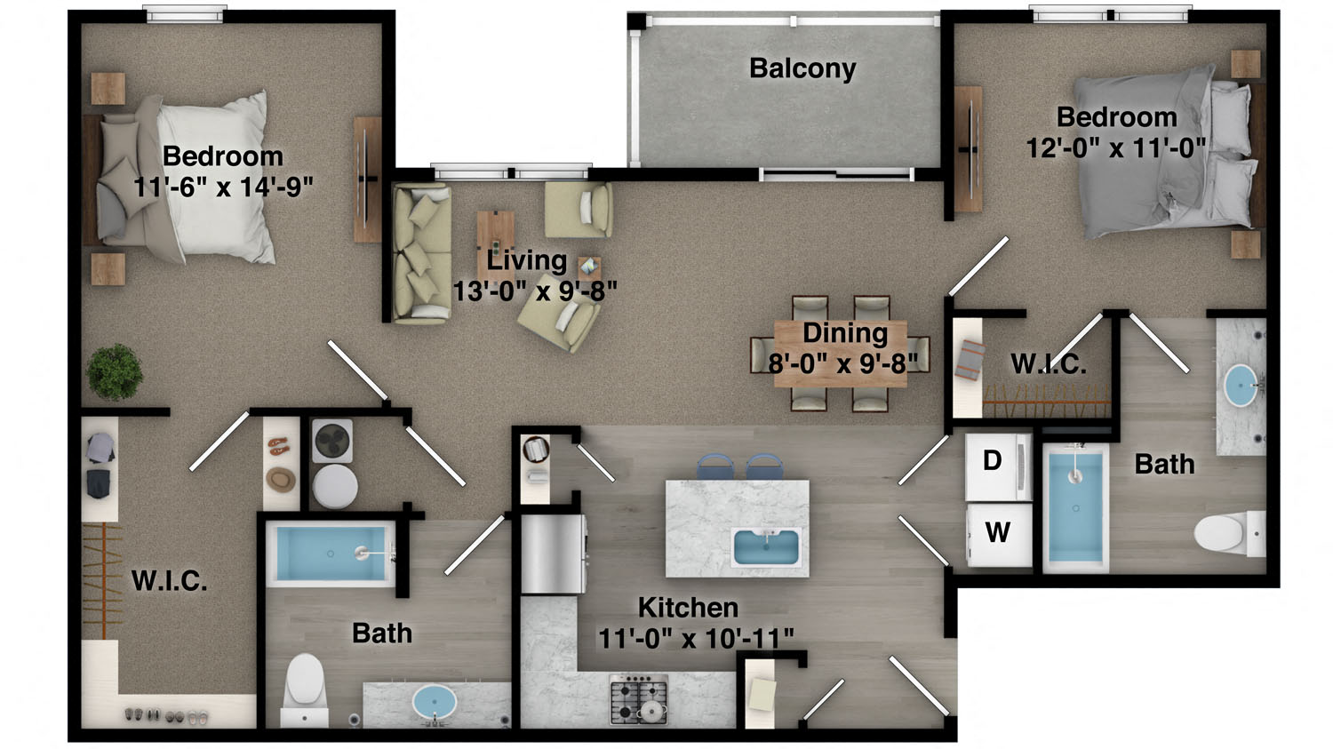 2 Bed, 2 Bath, 1093 sq. ft. Ensley