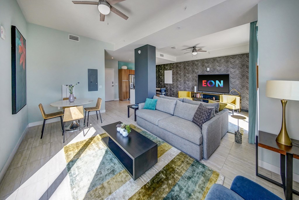 a living room with a couch and a coffee table
