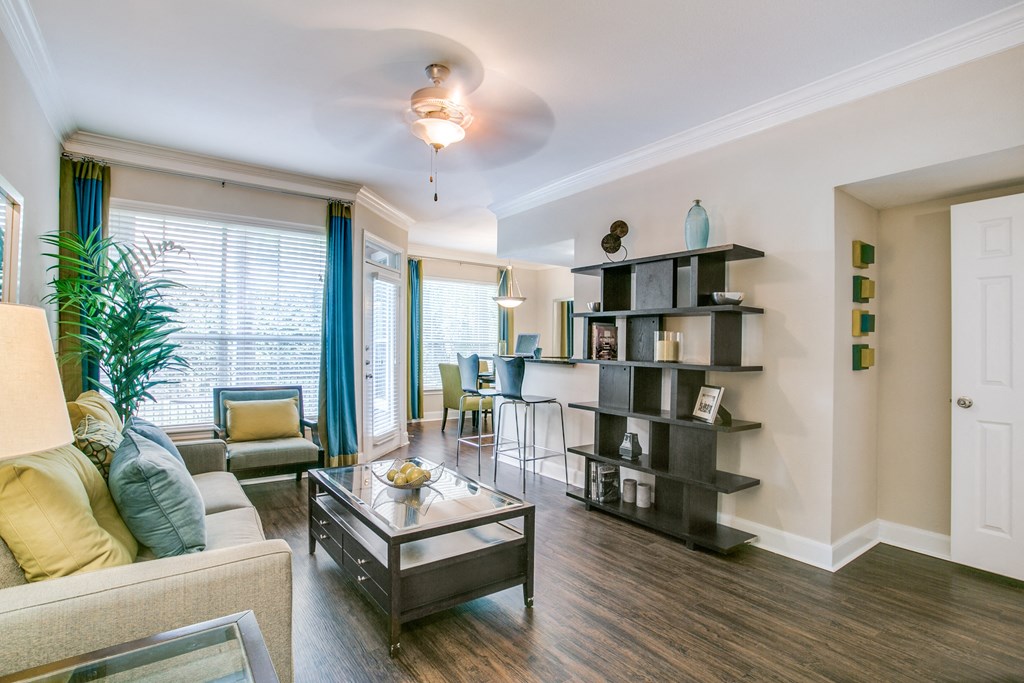 a living room with a couch and a coffee table