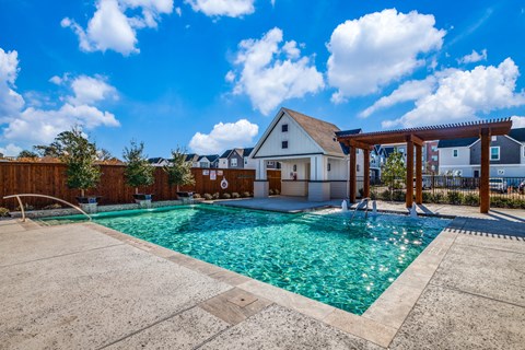 Three-Bedroom Homes for Rent in Houston TX - East Heights - Gated Resort-Style Pool Area with Fountain and Pavilion.