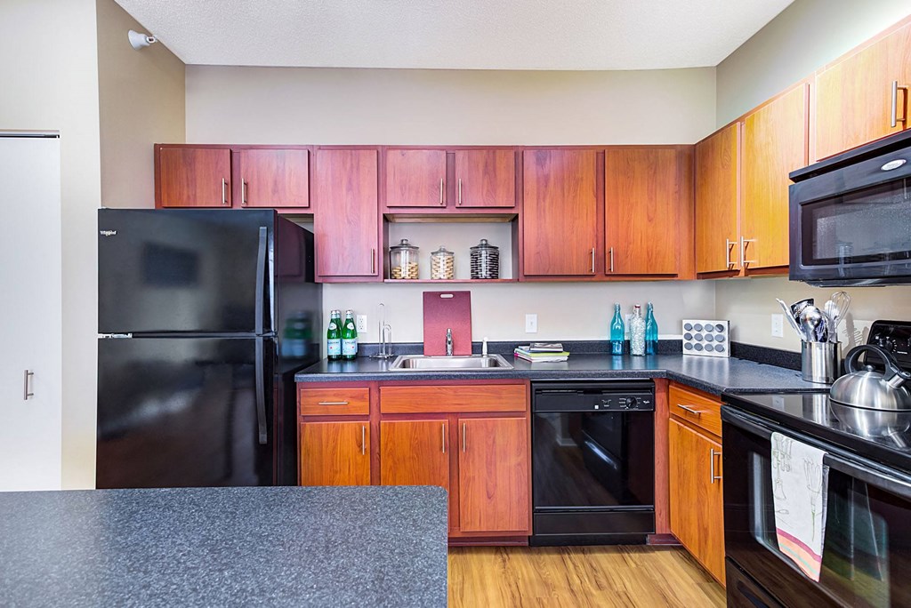refrigerator with dishwasher at Uptown Lake Apartments, Minneapolis