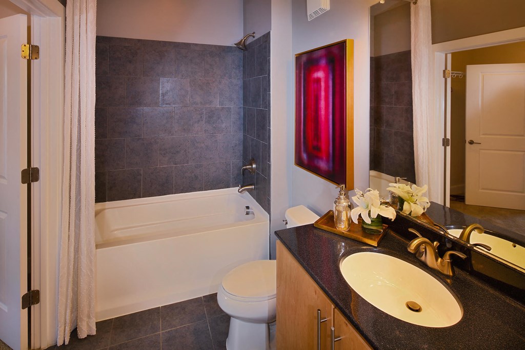 a bathroom with a sink toilet and a bath tub