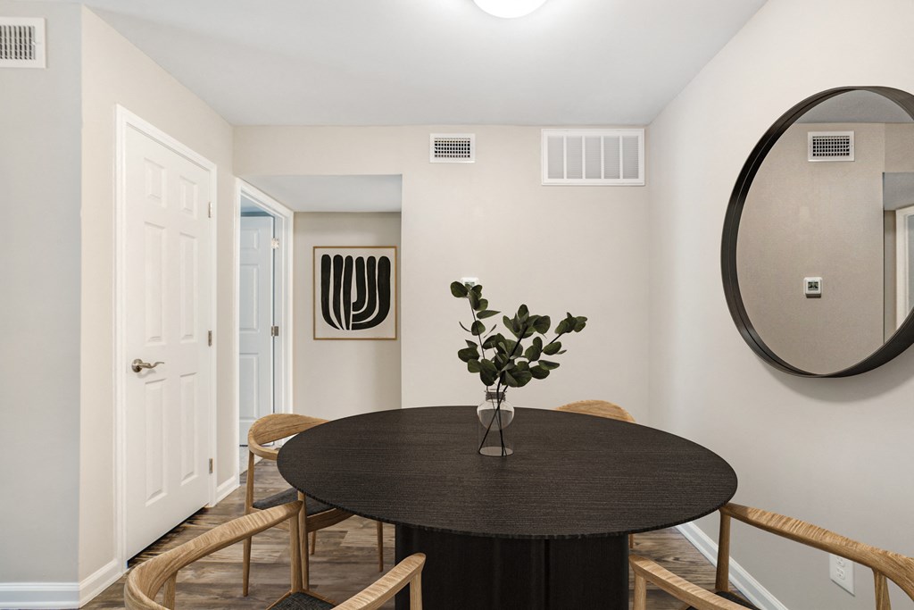 Modern dining room at Artisan West apartments – pet-friendly Houston community