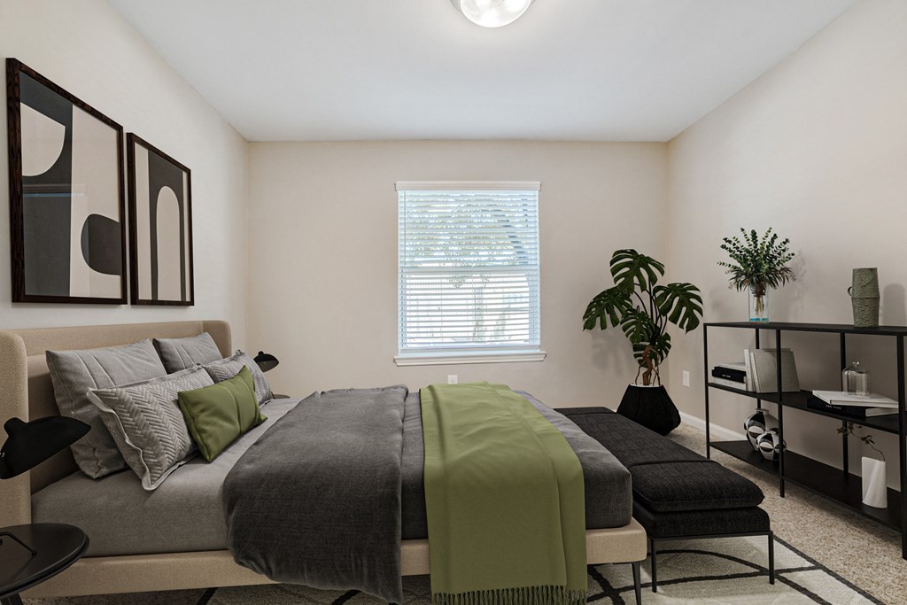 Artisan West Houston TX apartment bedroom with window near Alief and Sharpstown