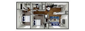 a 3d floor plan of a house with a wood floor