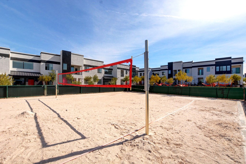 A sand volleyball court at the Evo
