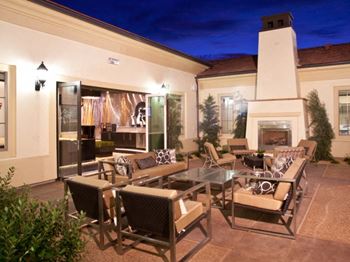 Two outdoor lounges with fireplace