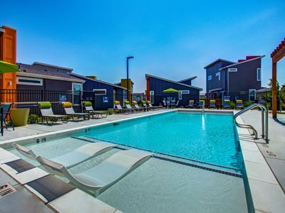 lounge chairs in the pool