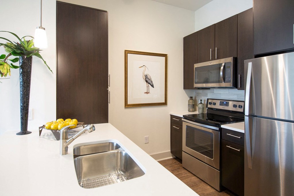 Apartments in Atlanta, GA for rent - Arabelle Perimeter - kitchen with stainless steel appliances and a sink
