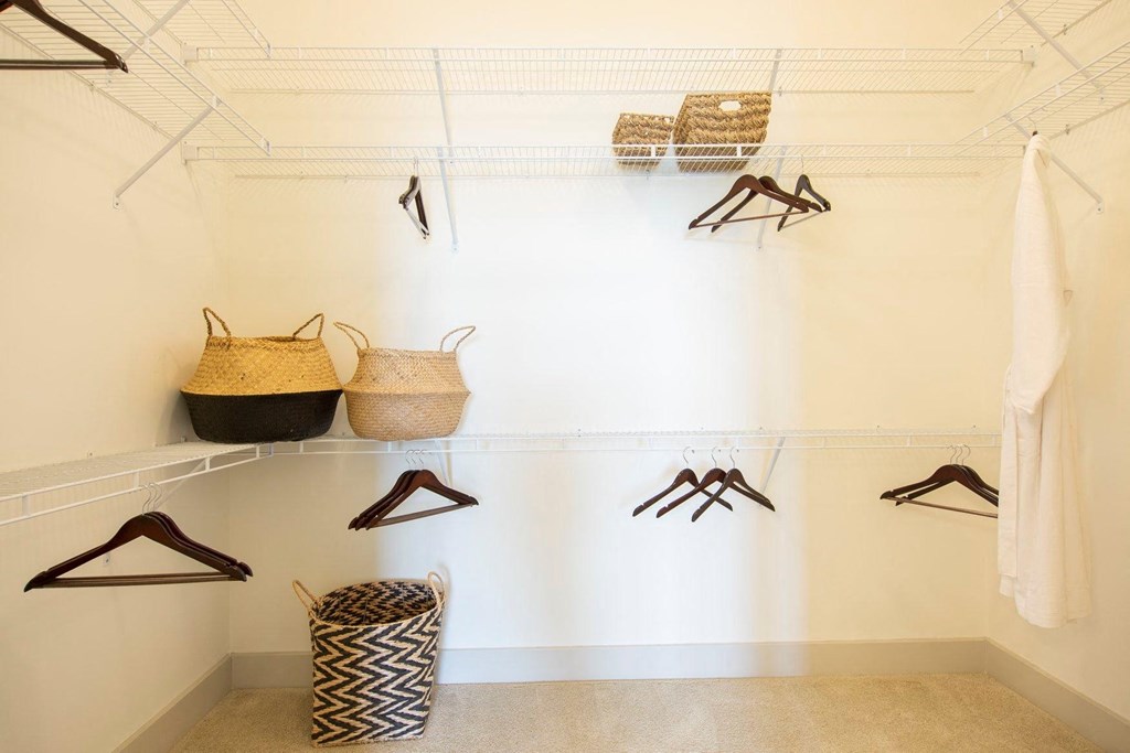 Pet-Friendly Apartments in Atlanta, GA - Arabelle Perimeter - closet with bags and shoes and baskets
