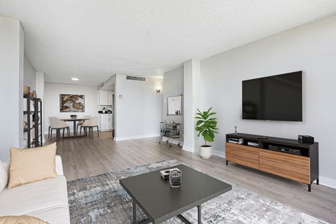 a living room with a couch and a tv