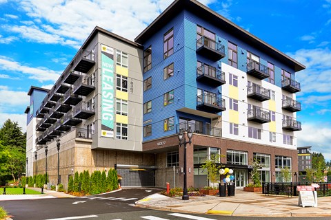 Pet Friendly Apartments in Bothell, WA - 98th Avenue - An exterior shot of the 98th Avenue apartment building
