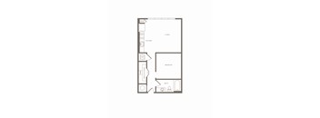 A floor plan of a home with a living room, kitchen, bedroom, and bathroom.