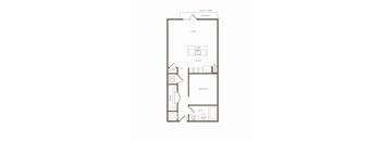 A floor plan of a home with a living room, kitchen, bedroom, and bathroom.