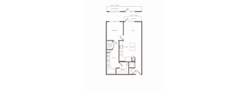 A floor plan of a home with a balcony and a kitchen island.