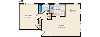 a floor plan of a room with a bedroom and a living room