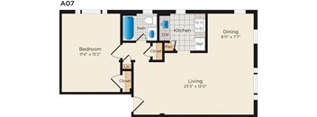 a floor plan of a room with a bedroom and a living room