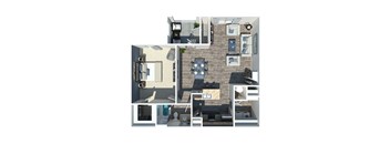 1 bedroom, 1 bathroom floor plan with 842 sq. ft. at Preston at Hillwood, a pet-friendly apartment community in Murfreesboro, Tennessee, near Smyrna and Nashville.
