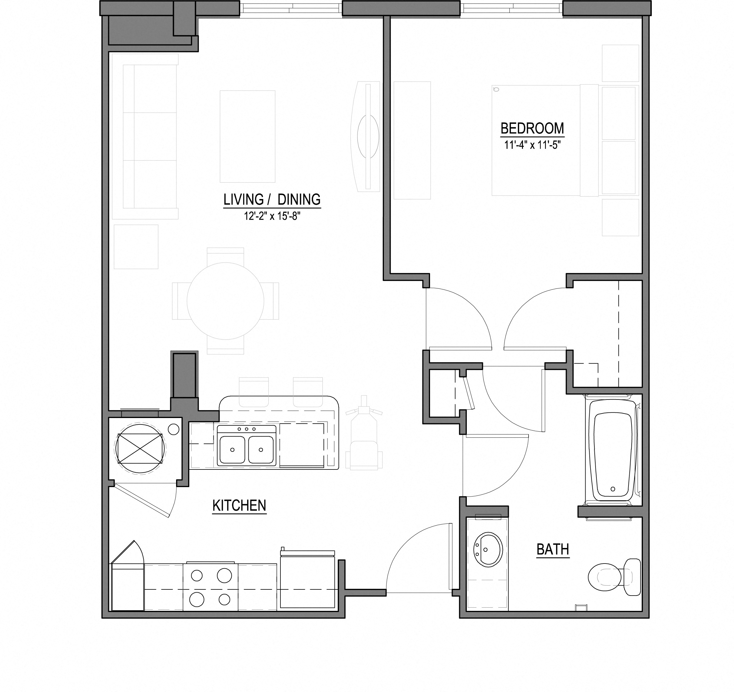 A1-C 1 Bed - 1 Bath |695 sq ft floorplan