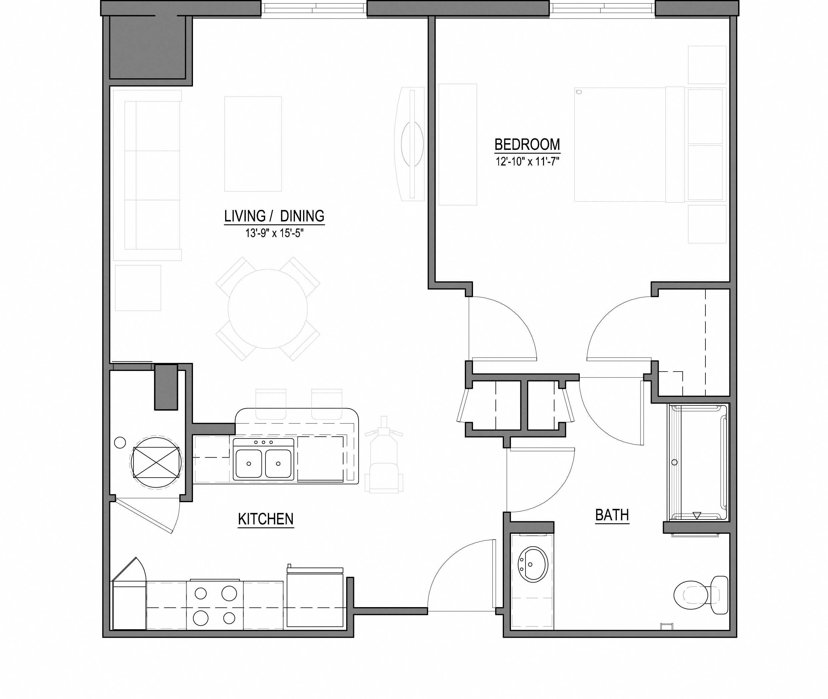 A1-H 1 Bed - 1 Bath |779 sq ft floorplan