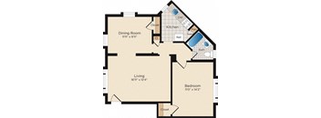 a floor plan of a house with a kitchen and a living room
