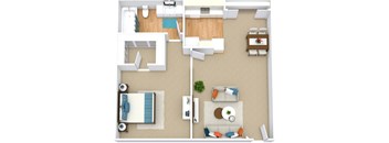 a room with a couch and a chair and a table