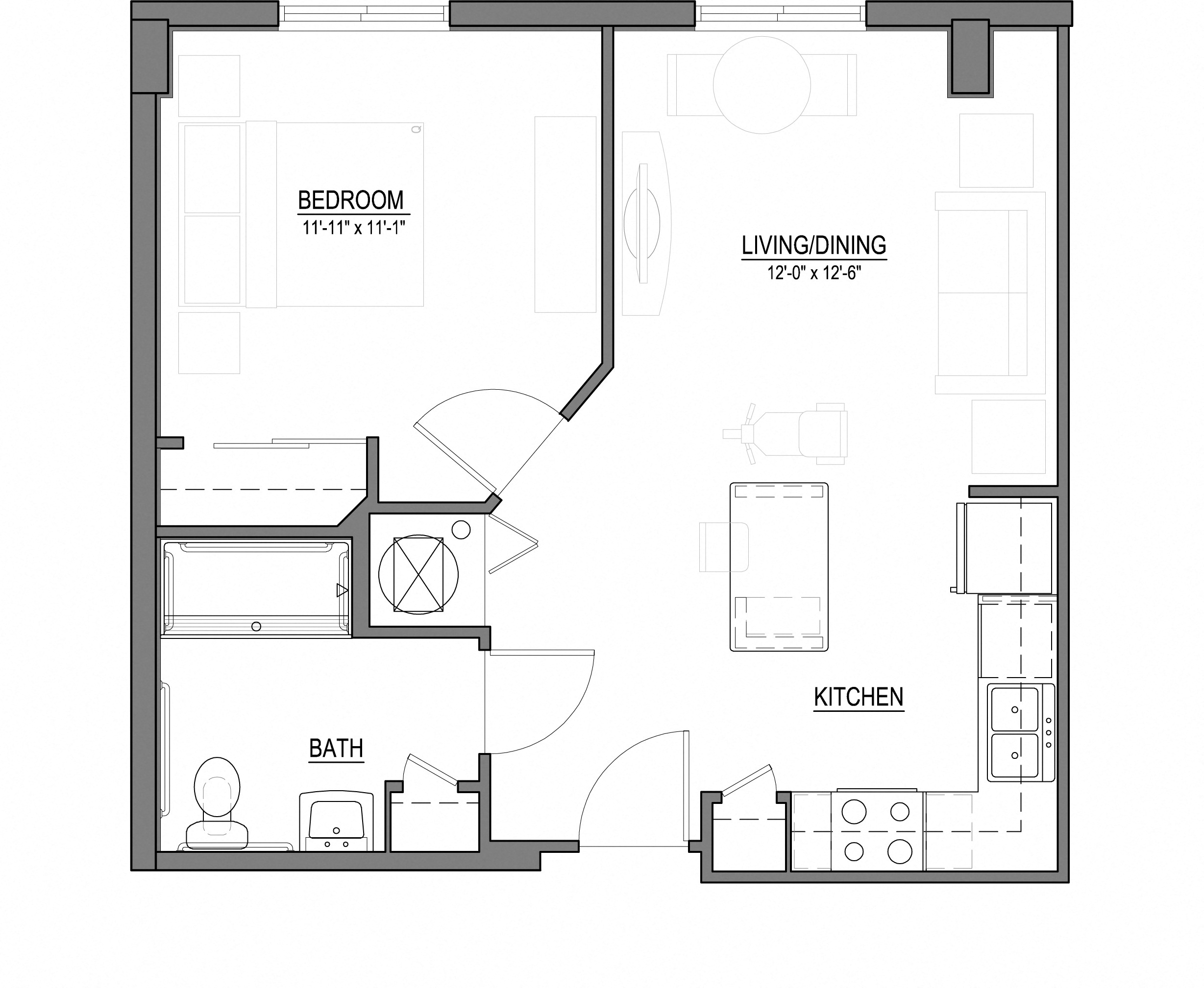 A2 1 Bed - 1 Bath |607 sq ft floorplan