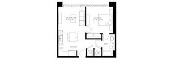 1 Bed 1 Bath 643 square feet floor plan A2