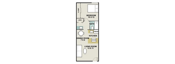 a floor plan of a small room with a bedroom and a living room