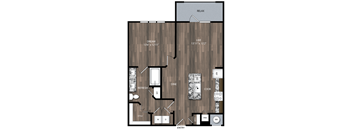 A floor plan of a house with a living room, dining room, kitchen, and bathrooms.