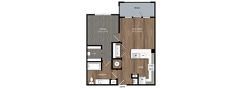 A floor plan of a house with a living room, dining room, kitchen, and bathroom.